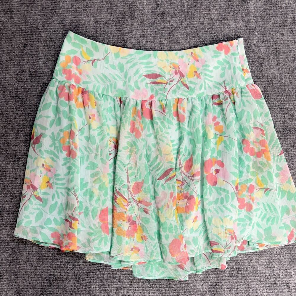 Gap Womens XS Floral Chiffon Mini Skirt Size 1 Mint Lined Side Zip